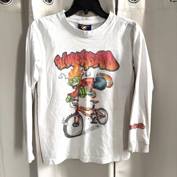 Vtg Flamehead JNCO Shirt Juniors Medium Y2K Skater Distressed Punk Grunge 17993